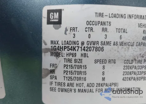 2001 Buick Lesabre Custom z USA, uszkodzony, nr VIN 1G4HP54K714207806